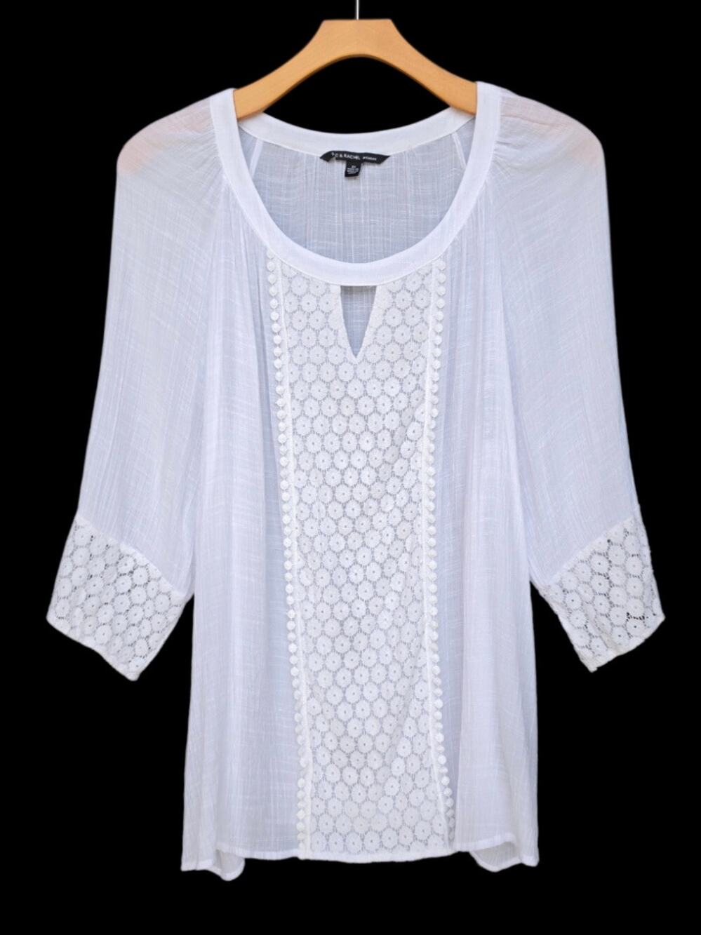Zac & Rachel White Lace Crochet Top 3X Plus Size Semi Sheer Boho Crinkle Blouse